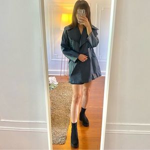 Vintage navy leather jacket with collar